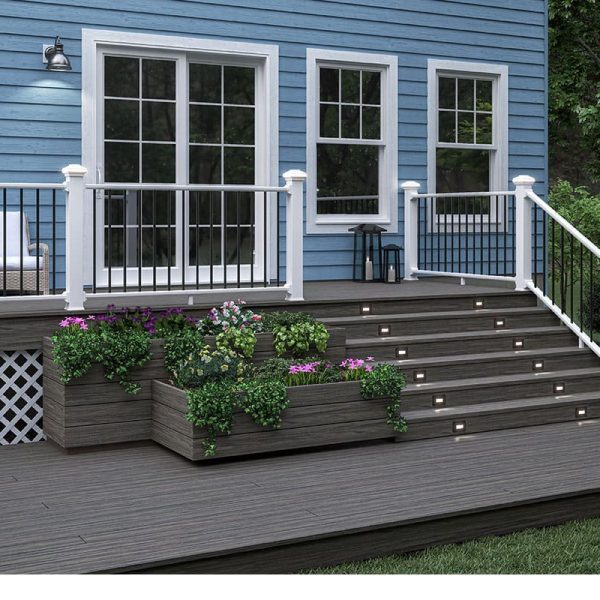 Blue house with charcoal deck