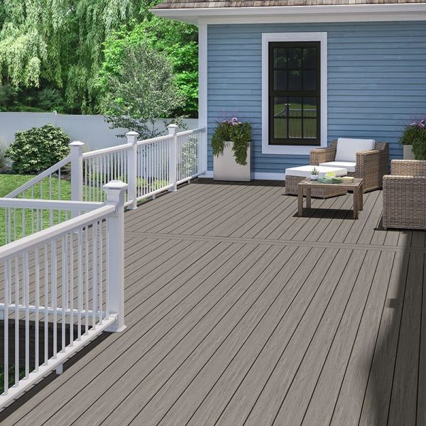 Blue house with white railing