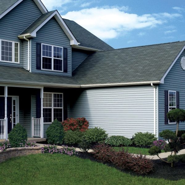 Blue siding with charcoal roofing